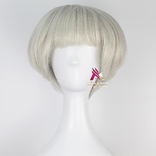 

Synthetic Wig Grainne kinky Straight Bob With Bangs Wig Short Grey Synthetic Hair 12 inch Women's Cool Fluffy Gray