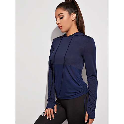 

Women's Long Sleeve Hoodie Sweatshirt Top Athletic Athleisure Nylon Thermal Warm Breathable Soft Gym Workout Running Jogging Training Exercise Sportswear Solid Colored Dark Navy Activewear Stretchy