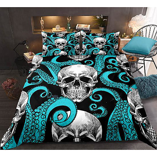 

3d skull print 3-piece duvet cover set hotel bedding sets comforter cover with soft lightweight microfiber, include 1 duvet cover, 2 pillowcases for double/queen/king(1 pillowcase for twin/single)