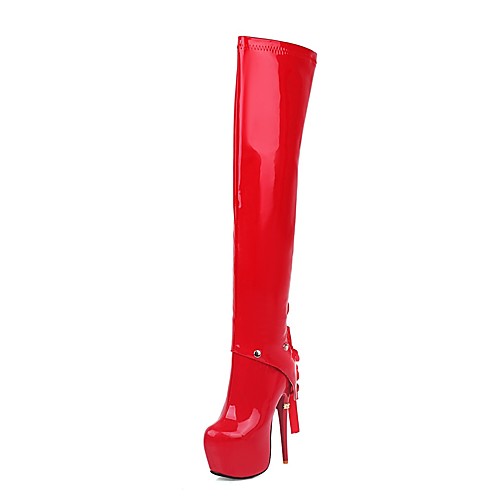 

Women's Boots Stiletto Heel Square Toe Over The Knee Boots Sexy Classic Wedding Party & Evening Patent Leather Lace-up Solid Colored White Black Red