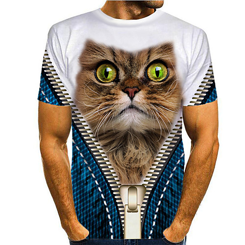 

Men's T shirt 3D Print Graphic 3D Animal Print Short Sleeve Casual Tops Cartoon Classic Blue