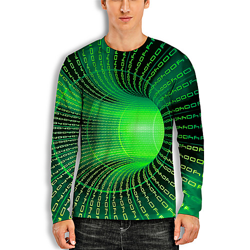 

Men's T shirt 3D Print Graphic 3D Print Long Sleeve Casual Tops Cartoon Classic Green