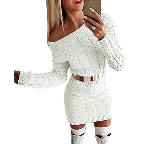 

ladies off shoulder pullover dress knit dress sweater tops sweatshirt tops blouse long white 46