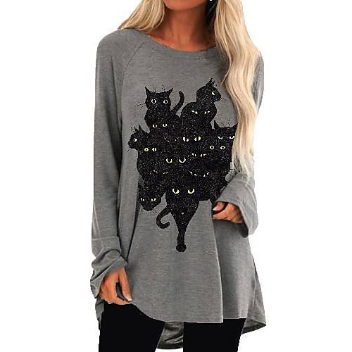 

Women's Shift Dress Short Mini Dress Khaki Gray Long Sleeve Print Print Fall Spring Round Neck Casual 2021 M L XL XXL 3XL