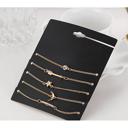 

5pcs Women's Tennis Bracelet Pendant Bracelet Classic Moon Star Fashion Rhinestone Bracelet Jewelry Gold For Christmas Halloween Gift Festival