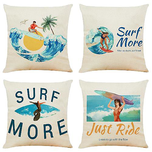 

4 pcs Linen Pillow Cover, Slogan Simple Classic Square Zipper Traditional Classic