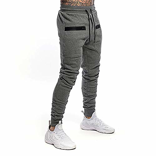 

mens gym joggers sweatpants - men bodybuilding workout bottom slim fit running trousers with seamless zip pockets grey