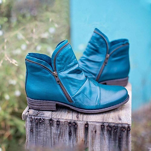 

women's large size wearable solid color side-zip casual flat ankle boots