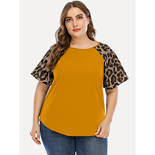 

Women's Plus Size Print Leopard Blouse Shirt Large Size Round Neck Short Sleeve Tops Big Size