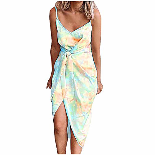 

women dresses summer plus size ladies irregular sleeveless tie-dyed print elegant o-neck knee length dress,women clothing promotion sale yellow