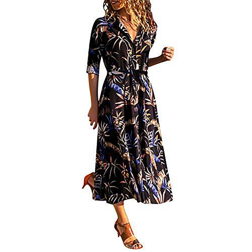 

autumn and winter ladies dresses women v neck vintage boho long sleeves loose casual lapel maxi dress blouse dress long beach dresses shirt dresses elegant midi tube dress