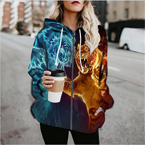 

Women's Print Print Fall & Winter Hoodied Jacket Regular Sports Long Sleeve Cotton Blend Coat Tops Rainbow