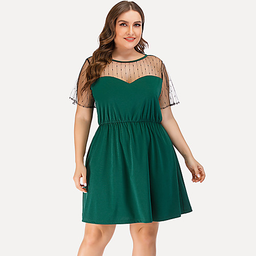 

Women's Plus Size Dresses Chiffon Dress Short Mini Dress Short Sleeve Color Block Lace Patchwork Casual Spring & Fall / Loose