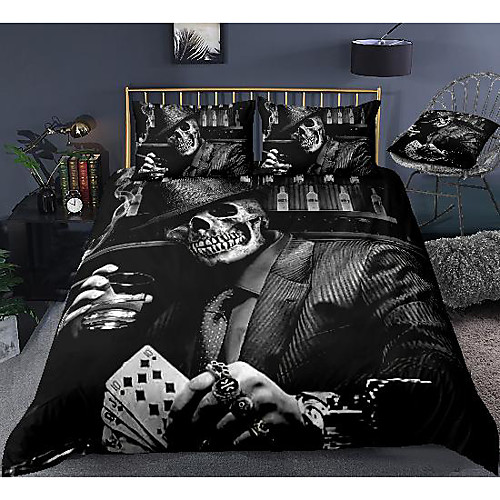

3d skull print 3-piece duvet cover set hotel bedding sets comforter cover with soft lightweight microfiber, include 1 duvet cover, 2 pillowcases for double/queen/king(1 pillowcase for twin/single)