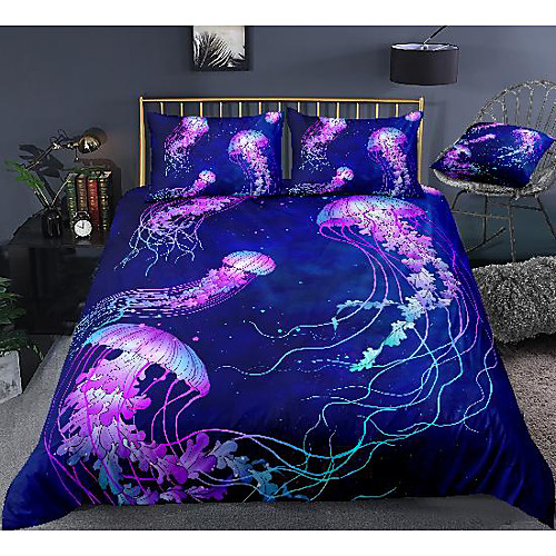 

jellyfish print 3-piece duvet cover set hotel bedding sets comforter cover with soft lightweight microfiber, include 1 duvet cover, 2 pillowcases for double/queen/king(1 pillowcase for twin/single)