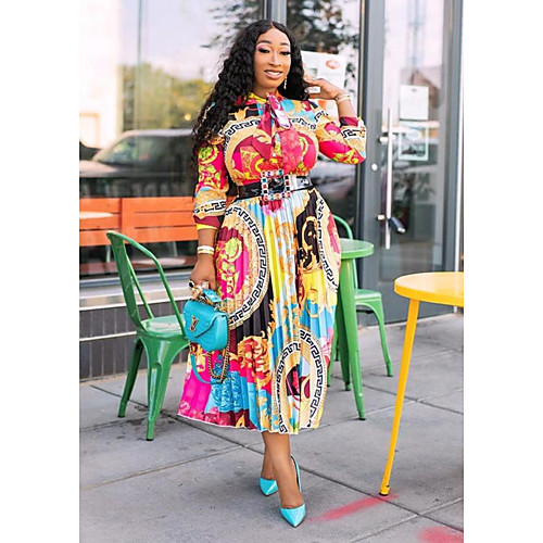 

Women's Swing Dress Midi Dress White Long Sleeve Print Print Fall Winter Casual 2021 M L XL XXL 3XL