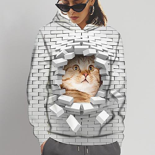 

Women's Hoodie Sweatshirt Graphic Animal Print Daily Sports 3D Print Active Cute Hoodies Sweatshirts Slim Gray