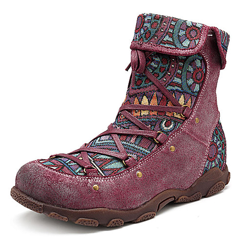 

women retro genuine leather jacquard casual ankle boots