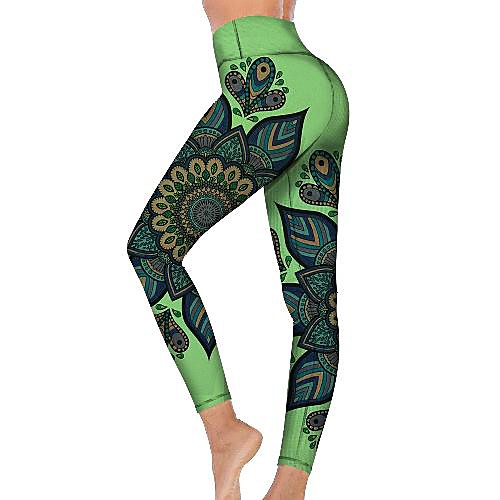 

21Grams Women's High Waist Yoga Pants Cropped Leggings Tummy Control Butt Lift Breathable Green Fitness Gym Workout Running Winter Sports Activewear High Elasticity