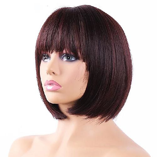 

straight brown synthetic wigs with bangs for women short length hair bob wig heat resistant bobo hairstyle cosplay wigs