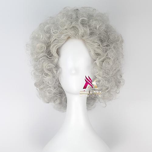 

Synthetic Wig Curly Asymmetrical Wig Short Grey Synthetic Hair 16 inch Men's Comfy Fluffy Gray