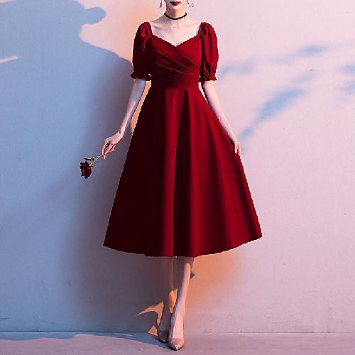 

A-Line Minimalist Vintage Homecoming Cocktail Party Dress Scoop Neck Short Sleeve Knee Length Spandex with Sleek 2021