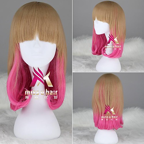 

Synthetic Wig Cosplay Wig Curly Bob Neat Bang Wig Short Pink Synthetic Hair 16 inch Women's Fashionable Design Cosplay Soft Pink hairjoy / Ombre Hair