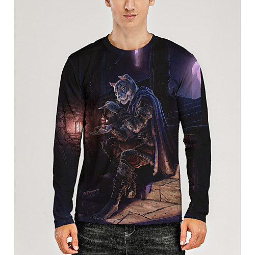

Men's T shirt 3D Print Graphic 3D Animal Print Long Sleeve Daily Tops Purple