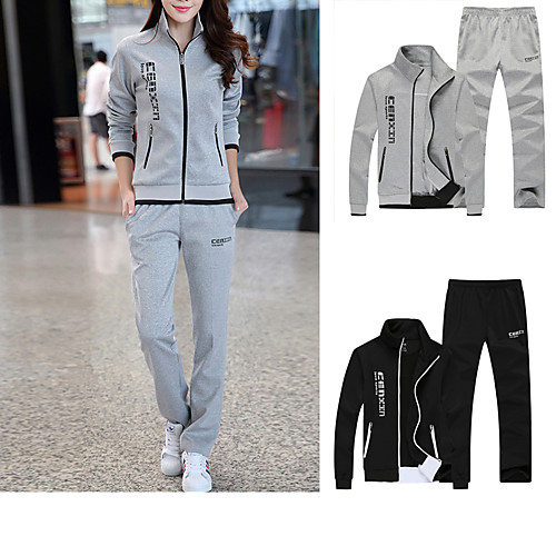 

Women's 2 Piece Tracksuit Sweatsuit Street Casual Long Sleeve 2pcs Winter Front Zipper Spandex Breathable Sweat Out Sweat wicking Fitness Jogging Sportswear Solid Colored Outfit Set Jacket Black Grey