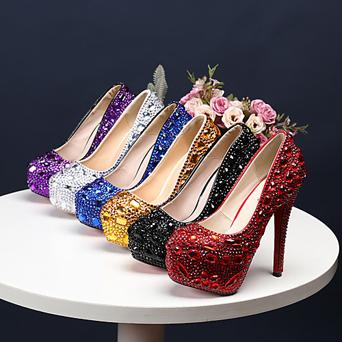 

Women's Wedding Shoes Platform Round Toe Wedding Pumps Vintage Sexy Roman Shoes Wedding Party & Evening PU Rhinestone Crystal Sparkling Glitter Solid Colored Color Block Black Purple Red