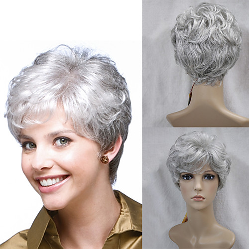 

Synthetic Wig Curly Kardashian Curly Pixie Cut With Bangs Wig Short Grey Synthetic Hair Women's Side Part Glueless White StrongBeauty