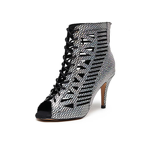 

Women's Jazz Shoes Modern Shoes Heel Sequin Sided Hollow Out Slim High Heel Gray Zipper Adults'