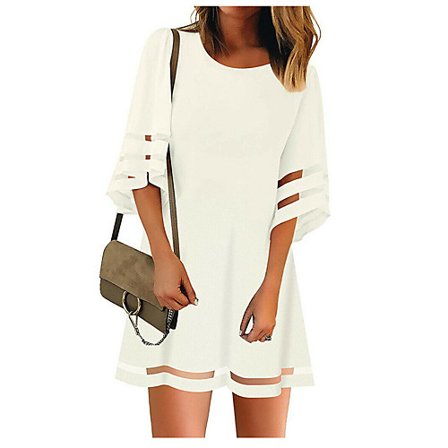 

Women's Shift Dress Short Mini Dress White Black Wine Half Sleeve Solid Color Fall Round Neck Casual 2021 S M L XL XXL