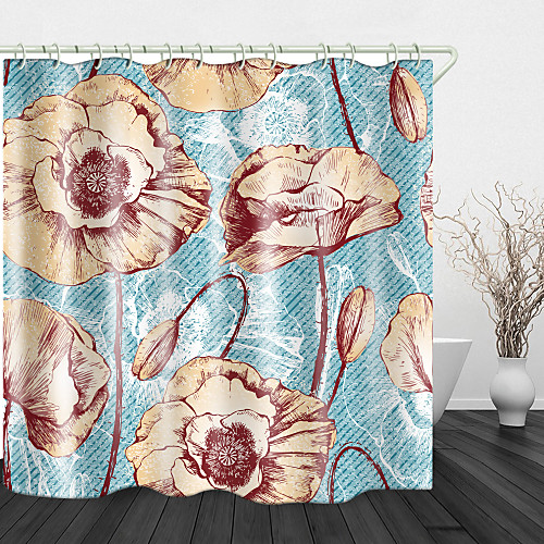 

Vintage big flower Print Waterproof Fabric Shower Curtain for Bathroom Home Decor Covered Bathtub Curtains Liner Includes with Hooks