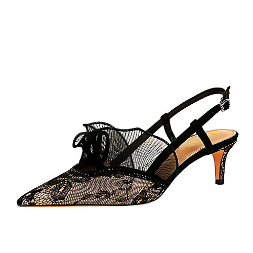 

Women's Sandals Stiletto Heel Pointed Toe Sexy Party & Evening Mesh Lace Flower Solid Colored Black Champagne Silver