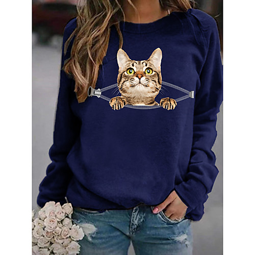 

Women's Pullover Sweatshirt Cat Graphic 3D Daily Basic Casual Hoodies Sweatshirts Black Red Navy Blue