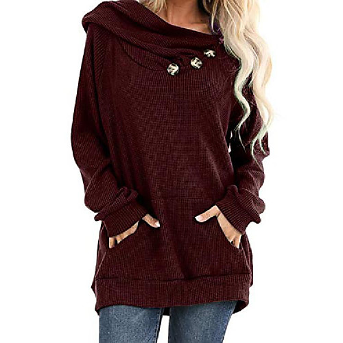 

women's casual sweater pullover long sleeve waffle knit hoodies button red