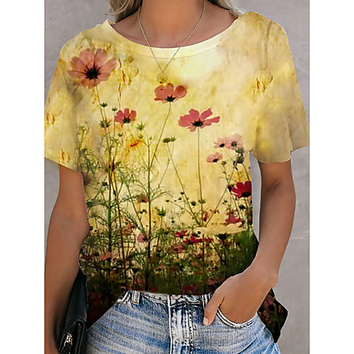 

Women's Plus Size Print Floral T shirt Large Size Round Neck Short Sleeve Tops Big Size