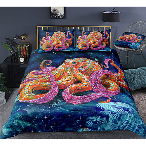 

Octopus Print 3-Piece Duvet Cover Set Hotel Bedding Sets Comforter Cover with Soft Lightweight Microfiber, Include 1 Duvet Cover, 2 Pillowcases for Double/Queen/King(1 Pillowcase for Twin/Single)