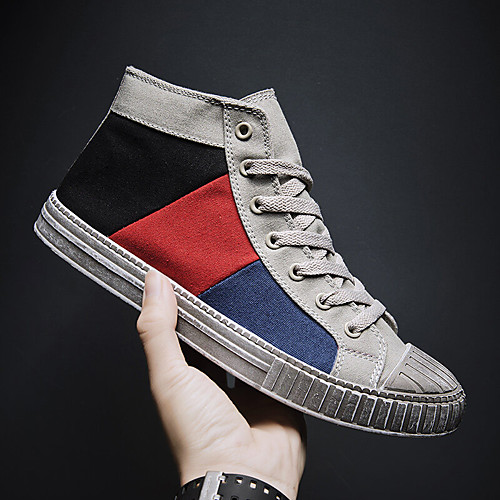 

men colorblock canvas high top lace up sports casual trainers