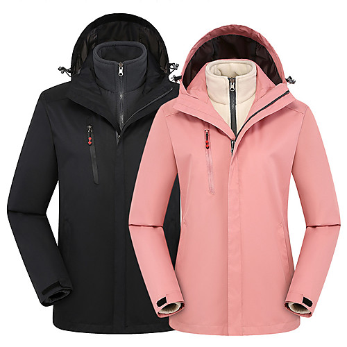 

Women's Hiking 3-in-1 Jackets Winter Outdoor Solid Color Waterproof Lightweight Windproof Fleece Lining Jacket Winter Jacket Top Fishing Climbing Camping / Hiking / Caving Female-black Male-black