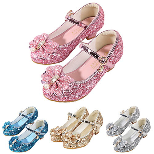 

Girls' Heels Moccasin Flower Girl Shoes Children's Day Rubber PU Little Kids(4-7ys) Big Kids(7years ) Daily Party & Evening Walking Shoes Rhinestone Buckle Sequin Pink Gold Dark Blue Fall Spring