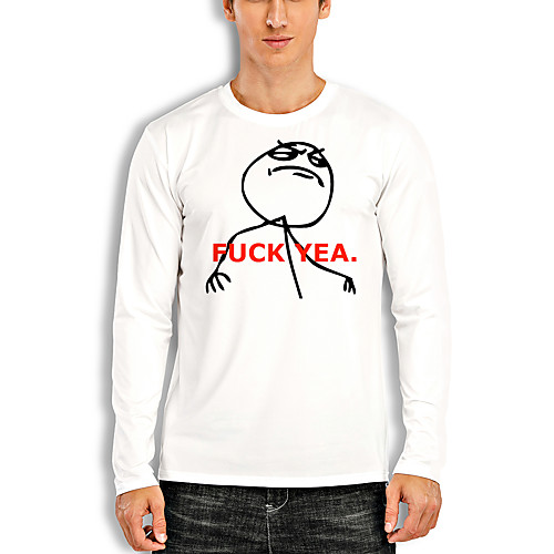 

Men's T shirt Other Prints Graphic Print Long Sleeve Daily Tops Cotton Basic White Black Red