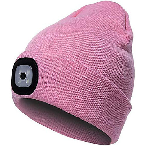 

led lighted beanie hat, usb rechargeable hand free headlamp cap, unisex warm knit hat as winter gift for walking, fishing, camping, jogging-pink
