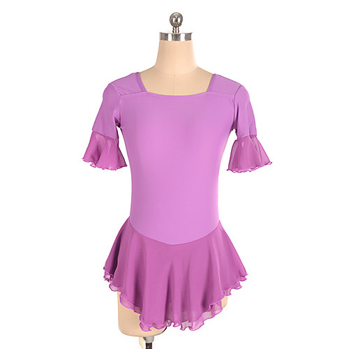 

Figure Skating Dress Women's Girls' Ice Skating Dress Purple Patchwork Asymmetric Hem Spandex High Elasticity Training Competition Skating Wear Patchwork Short Sleeve Ice Skating Figure Skating