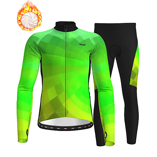 

21Grams Men's Long Sleeve Cycling Jersey with Tights Winter Fleece Green Bike Fleece Lining Breathable Warm Quick Dry Sports Graphic Mountain Bike MTB Road Bike Cycling Clothing Apparel / Stretchy