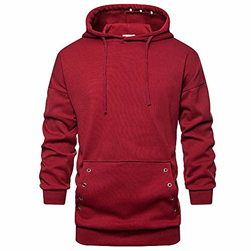 

men hooded sweatshirt regular fit hoodie pullover casual jumper plain hoody with kangaroo pocket red xl