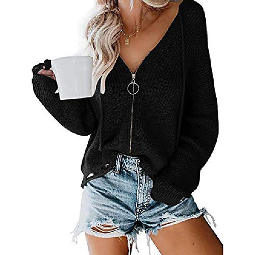 

womens hooded cardigan sweater jackets full zip long sleeve knit stylish tops (m, brownness)