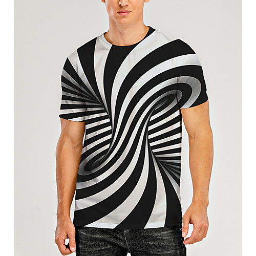 

Men's T shirt 3D Print Graphic Optical Illusion 3D Print Short Sleeve Daily Tops Casual Black / White