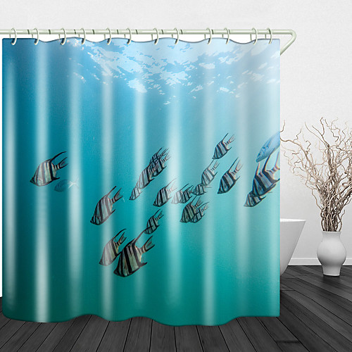 

School Of Fish In The Sea Print Waterproof Fabric Shower Curtain For Bathroom Home Decor Covered Bathtub Curtains Liner Includes With Hooks
